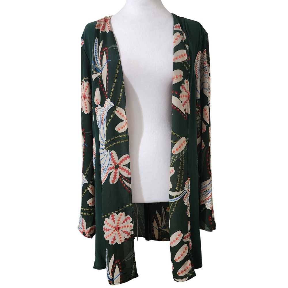 Antthony Original Floral Print Duster Cardigan Open Front Green XL